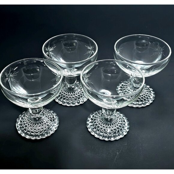 Anchor Hocking Bubble Foot Champagne Glasses 6oz cut glass starburst rays 4pc - Picture 4 of 8